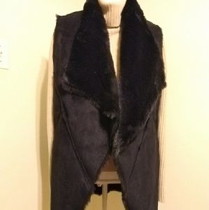 WD * NY Black Suede & Faux Fur Vest
